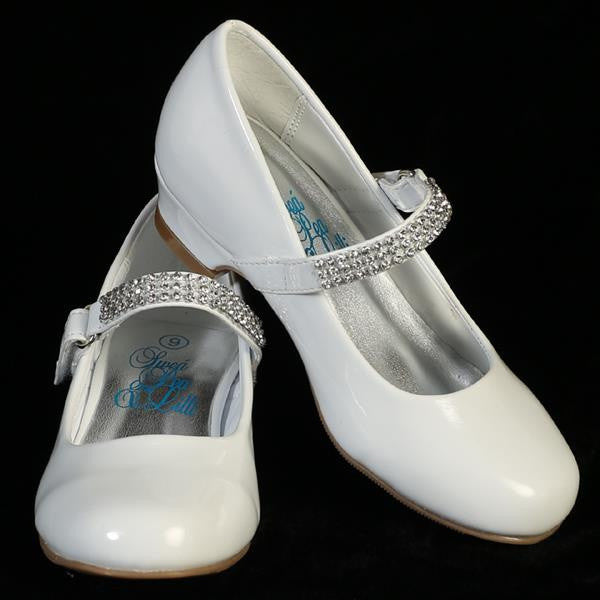 Mia Girls Rhinestone Strap Heel Shoe-white