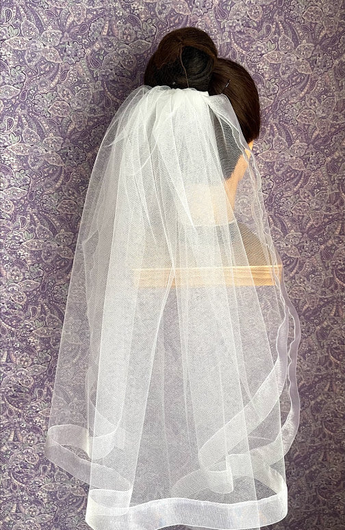 First Communion Double Layer Veil with 1 Inch Organza Trim