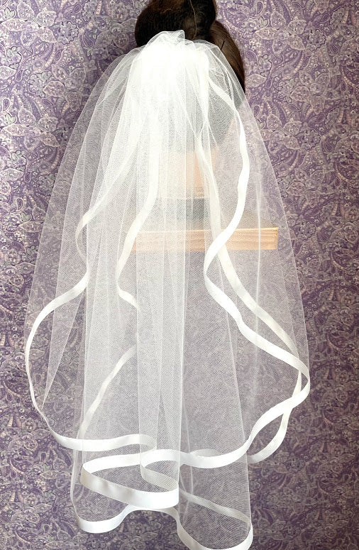 First Communion Double Layer Veil with 1/2 Inch Satin Trim