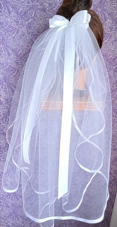 First Communion Double Layer Veil with 1/4 inch Satin Trim