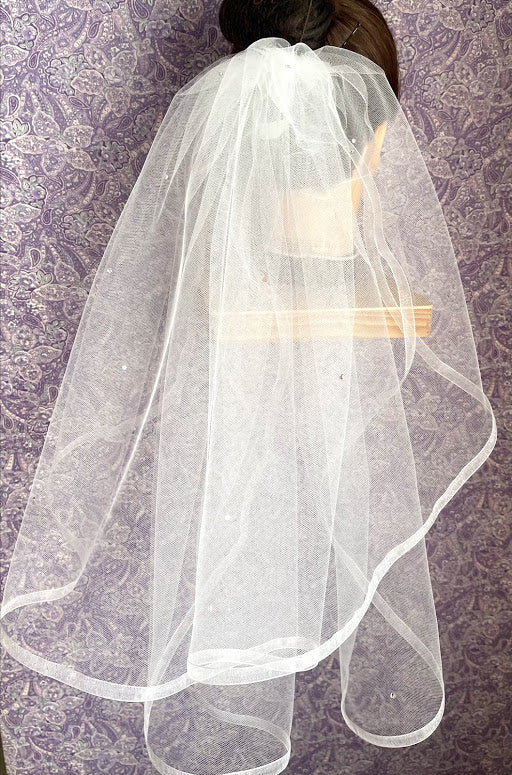 First Communion Double Layer Veil with 3/8 Inch Organza Trim