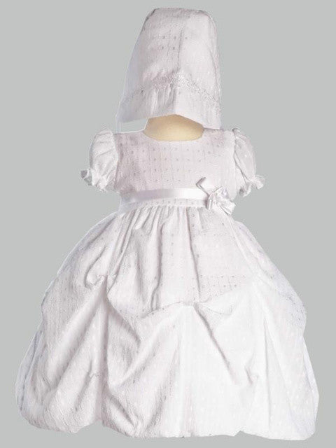 Olivia Poly Cotton Gathered Jacquard Dress with Bonnet