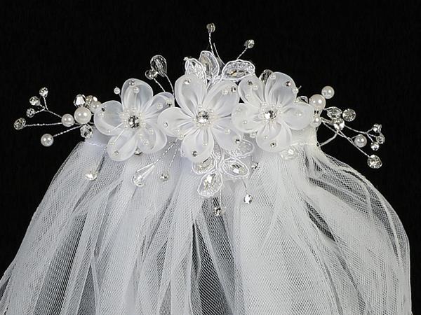 Organza Flower First Communion Comb and Veil - T-301