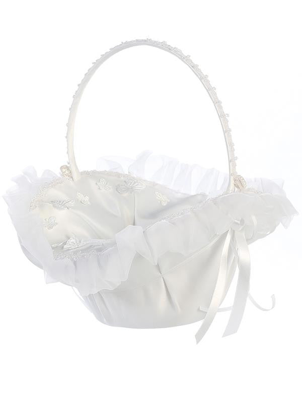 Organza Trim with Butterfly Appliques Flower Girl Basket   LT-FB9