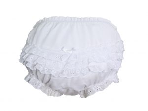 Baby Girls White Elastic Bloomer Diaper Cover with Embroidered Eyelet Edging - LTMAL-PCDC1W