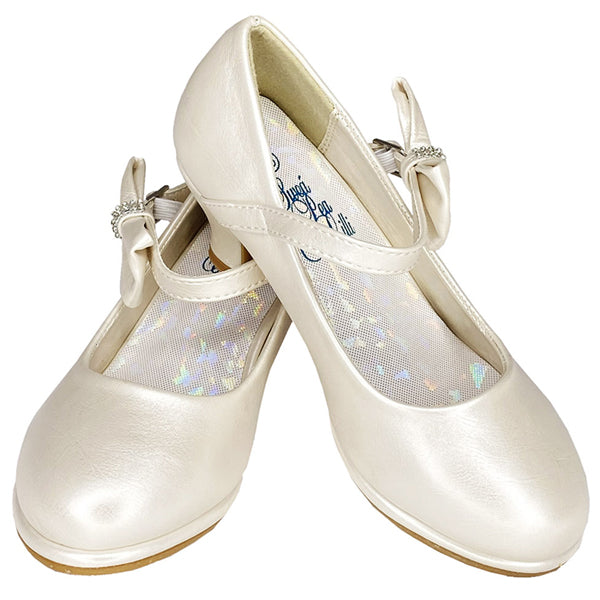 Pearl Girls Shoe with Adjustable Strap and Side Bow