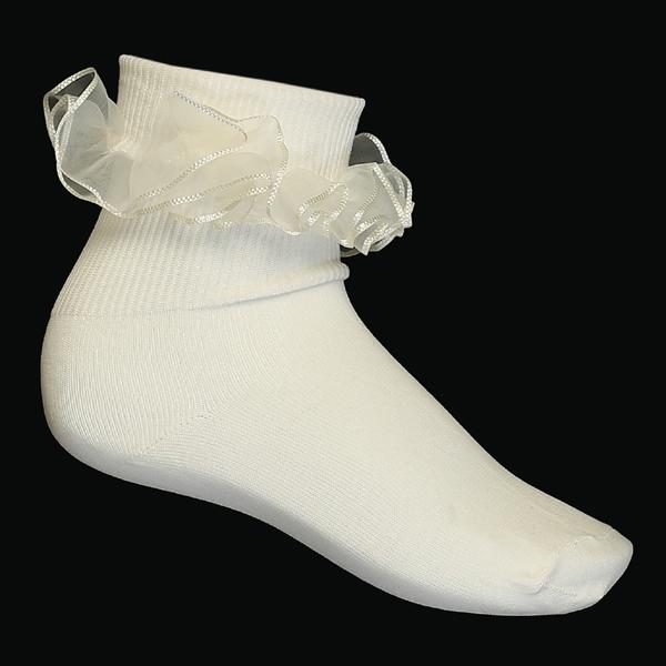 Girls Pageant Lace Tutu Ankle Sock - Lito S-5 - ivory