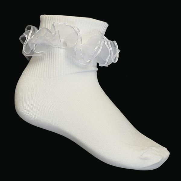 Girls Pageant Lace Tutu Ankle Sock - Lito S-5 - white