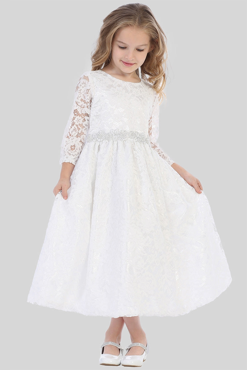 Lace Communion Dress with Silver Trim - SP156