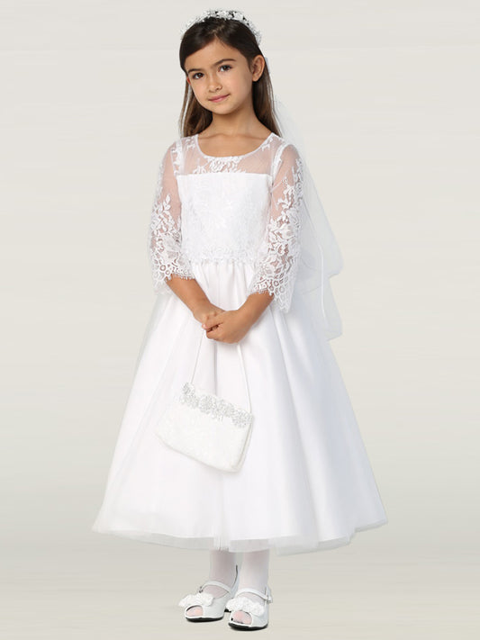 Lace First Communion Dress with Three-Quarter Sleeves - SP172