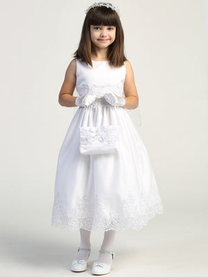 Tulle First Communion Dress with Corded Embroidery and Sequins - SP184