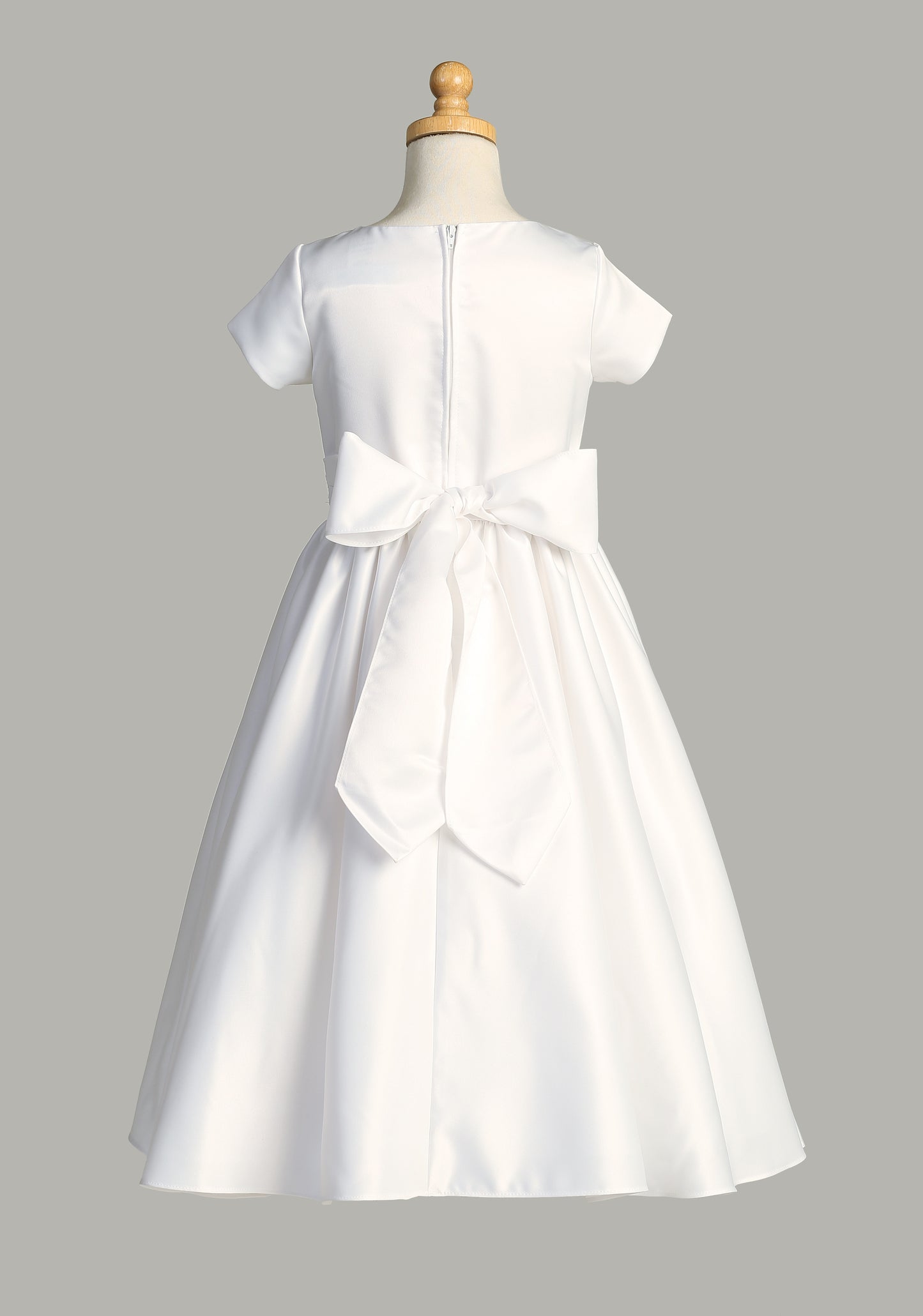 Satin First Communion Dress w/ Silver Corded Waist – SP185
