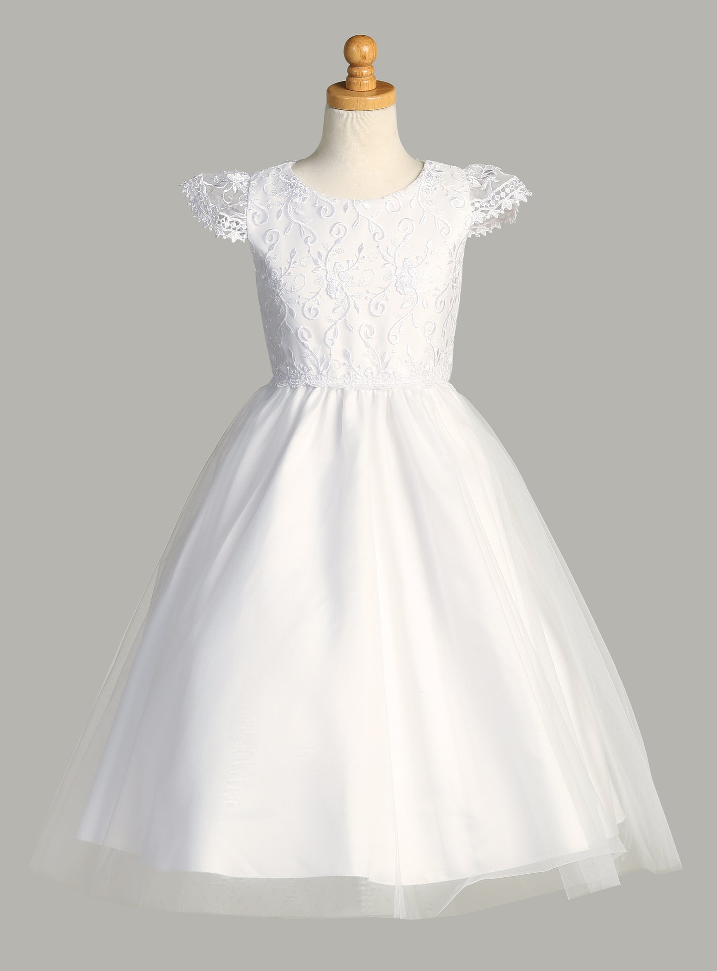 Embroidered Tulle Bodice First Communion Dress with Tulle Skirt - SP189