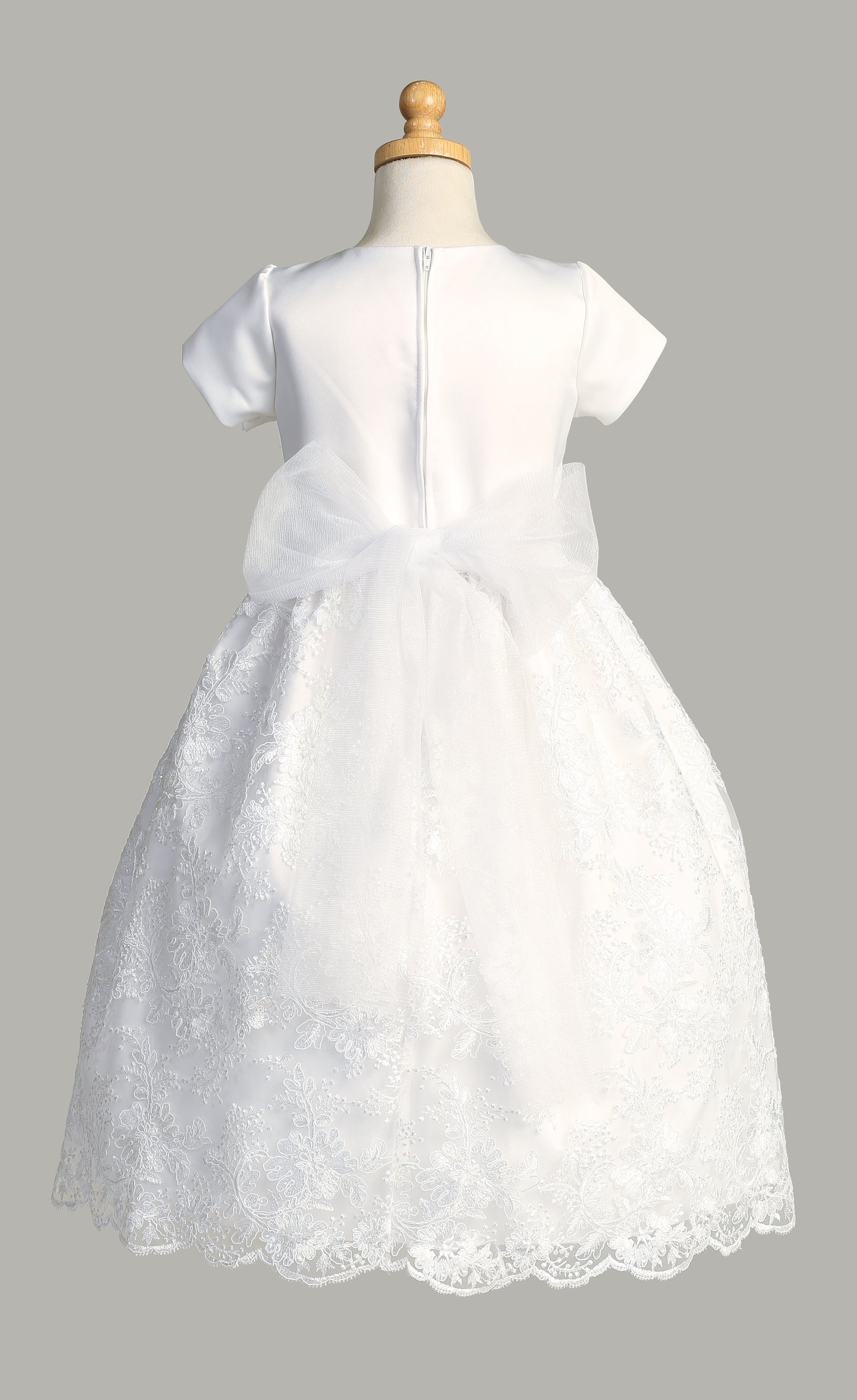 Satin and Corded Embroidered Tulle First Communion Dress with Sequins - SP195