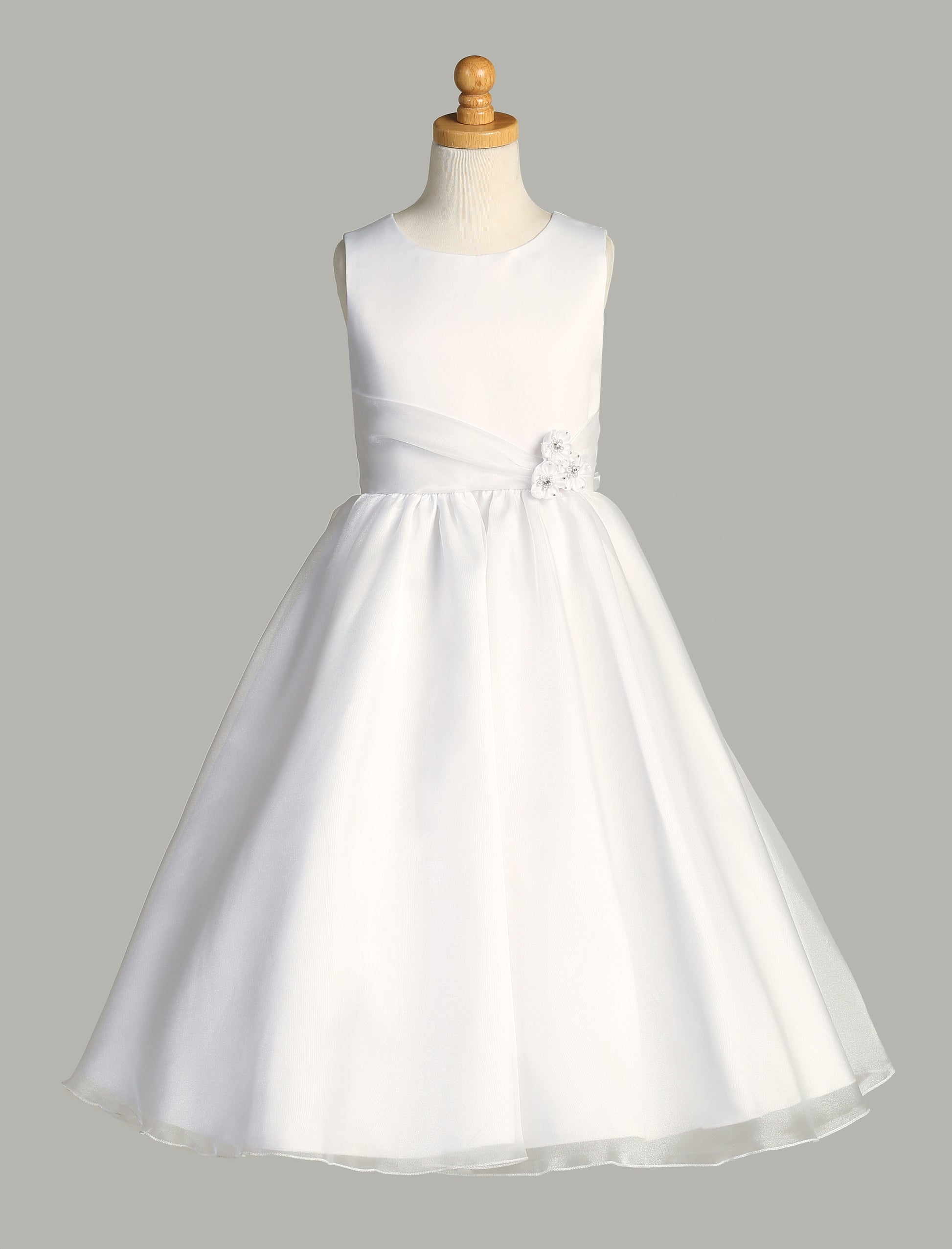 satin first communion dress Satin First Communion Dress with crystal organza skirt