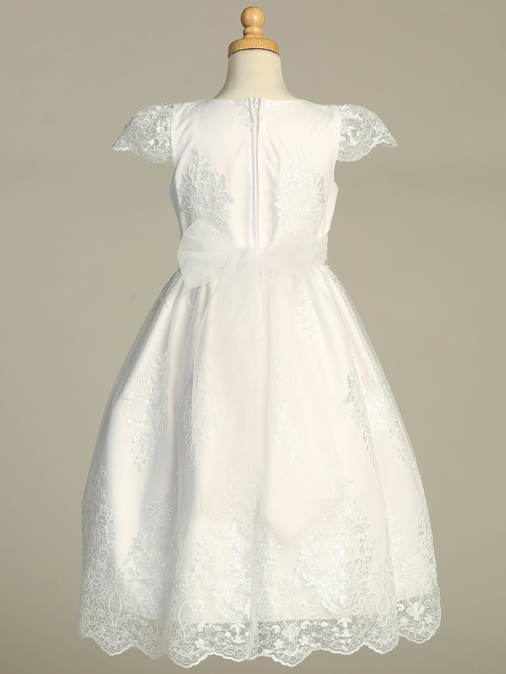 Corded Embroidered Tulle First Communion Dress with Rhinestone Waist - SP207