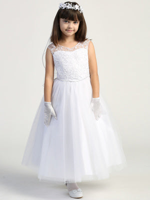 Embroidered Tulle First Communion Dress with Sequins & Glitter Tulle - SP709
