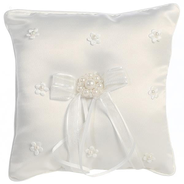 Satin with Pearled Flowers Ringbearers Pillow   LT-RP304