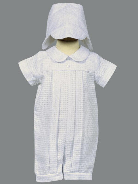 Sherwin Baby/Toddler Boys White Poly-Cotton Basketweave Romper
