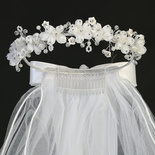 Veil with Organza Flowers and Rhinestones T-85