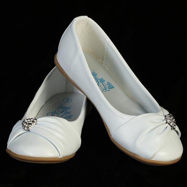 Wendy Girls Flat Shoe with Rhinestone Heart White / 9