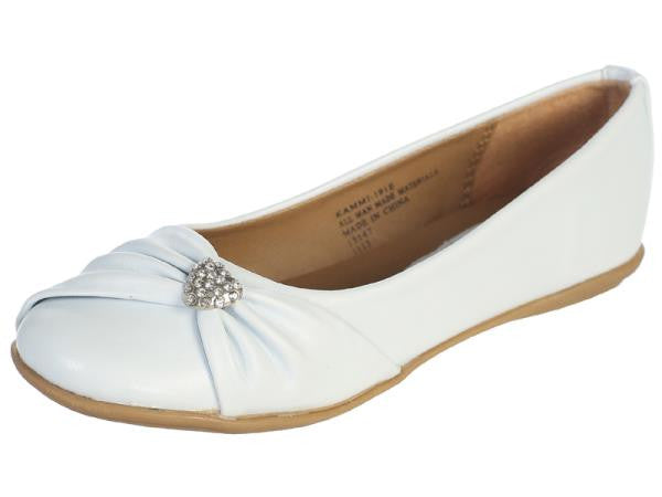 Wendy Girls Flat Shoe with Rhinestone Heart-white side view