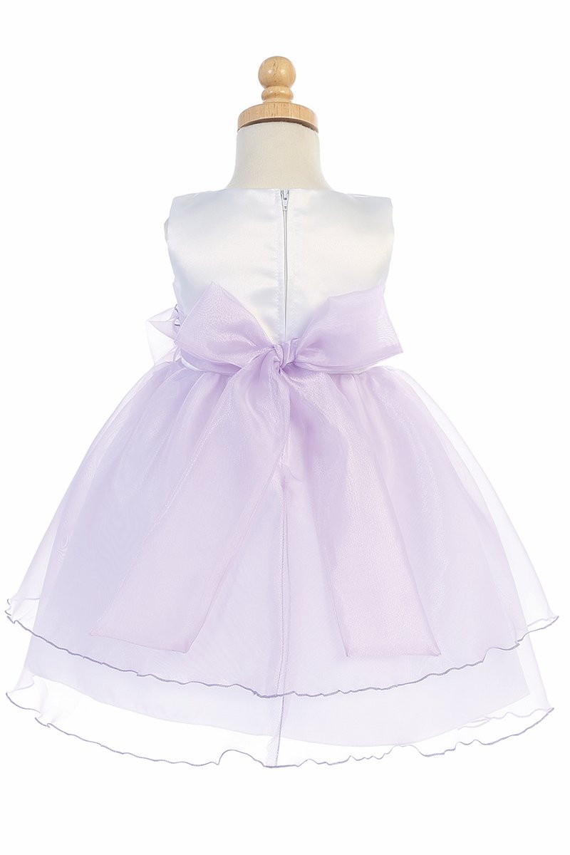 Ivory & Pink Satin Bodice Flower Girl Dress w/ Crystal Organza Skirt - BL244-IV-PNK