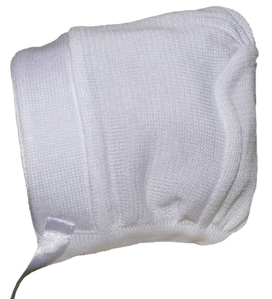 Boys White 100% Cotton Knit Hat or Bonnet - LTMAL-CKNITH