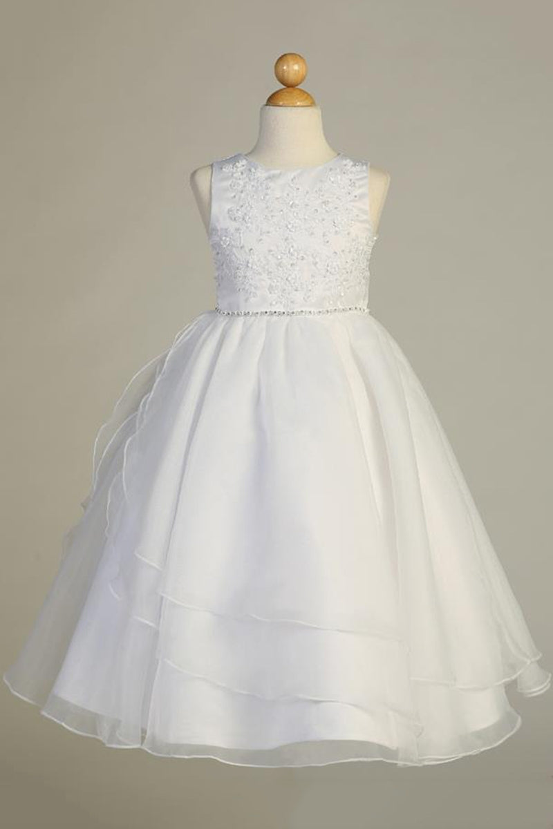 Beaded Embroidered Applique Communion Dress with Organza Skirt – SP604